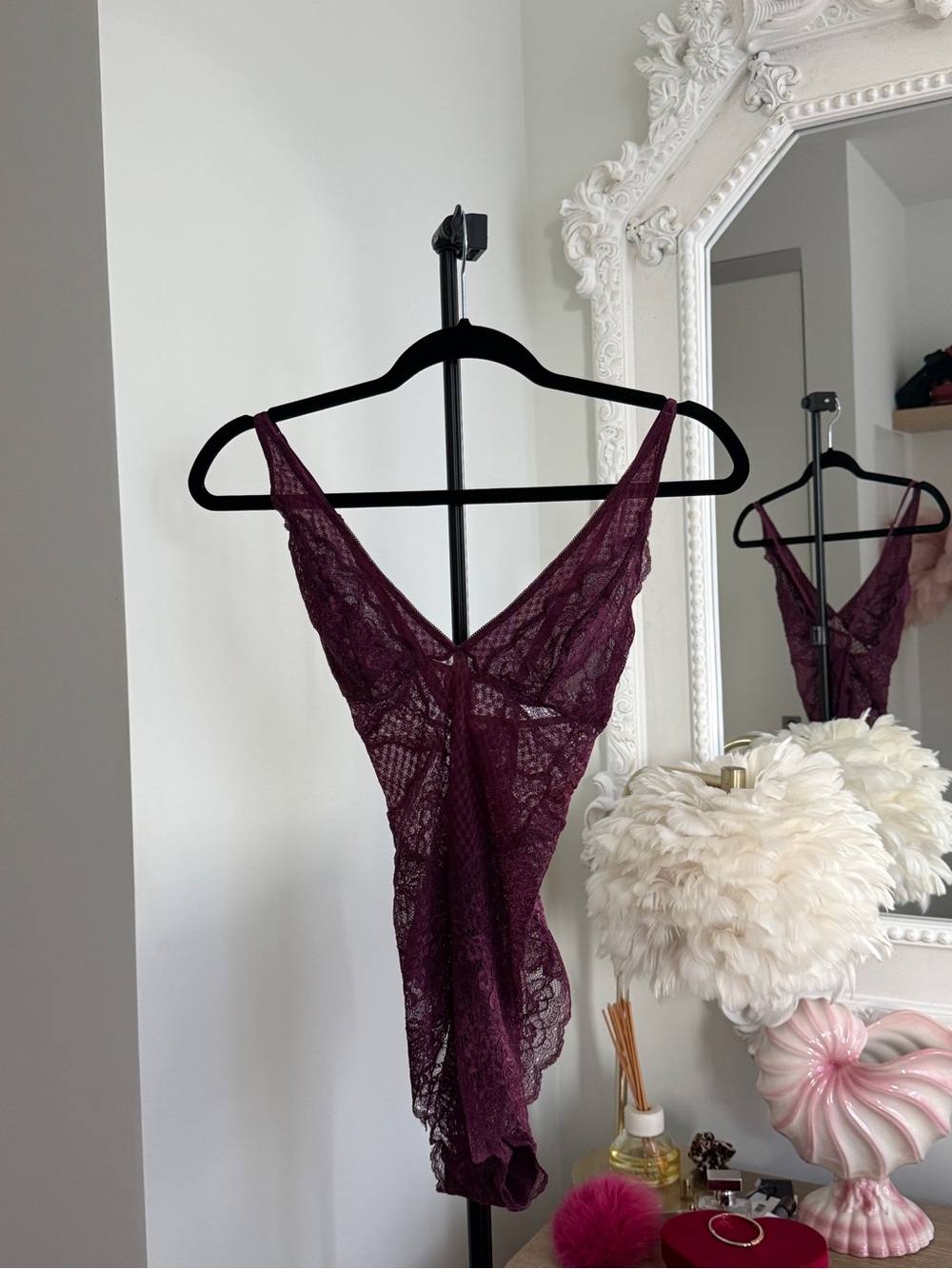 La Vie En Rose Lace Bodysuit in Purple - size Medium